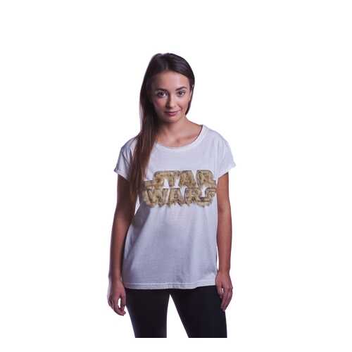 Футболка женская Good Loot Star Wars Fuzzy Logo (Чубакка) белая XL в Pull and Bear